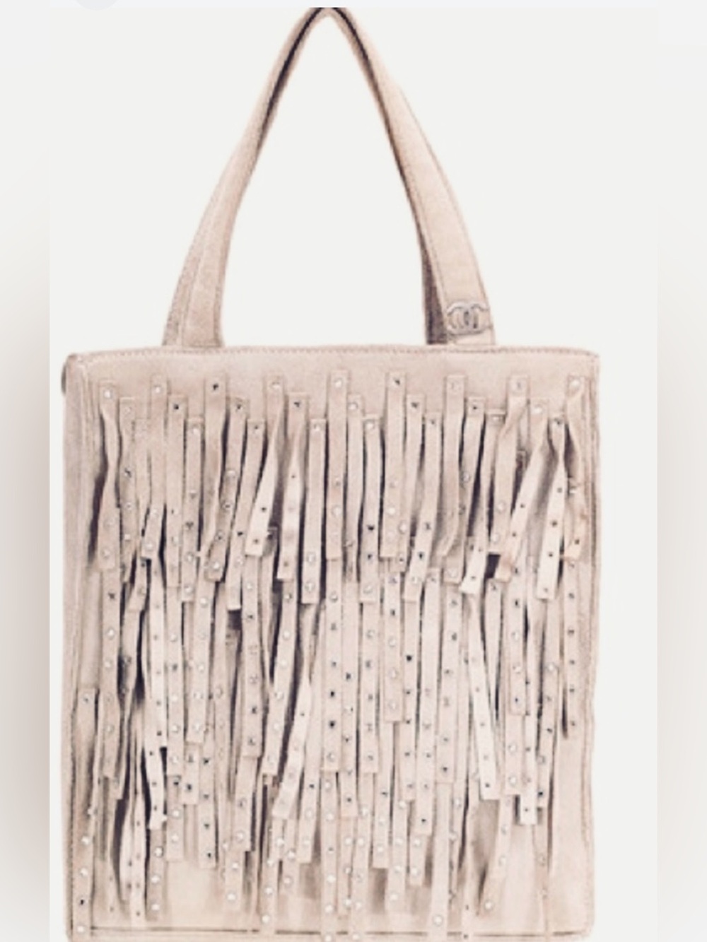 Chanel suede Fringed Stud Tote Bag Handbag Beige